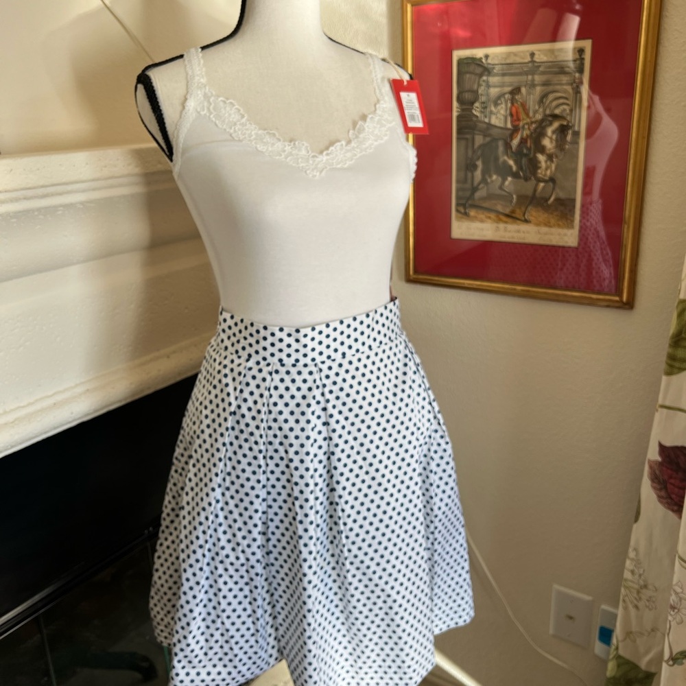Hadleigh’s blue and white polka dot skirt. Size 10.